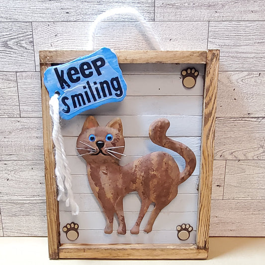 Metal cat wall hanger. Keep smiling wall art